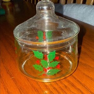Holiday Glass Jar with Holly Design‎